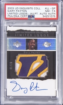 2003-04 UD "Exquisite Collection" Limited Logos #LL-GP Gary Payton Signed Patch Card (#41/75) - PSA NM+ 7.5